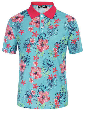 Paul Jones Vintage Print Hawaiian Floral Polo Shirt Size M
